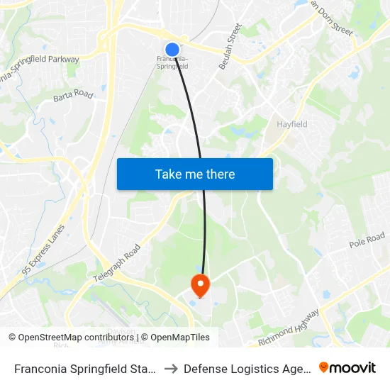 Franconia Springfield Station to Defense Logistics Agency map