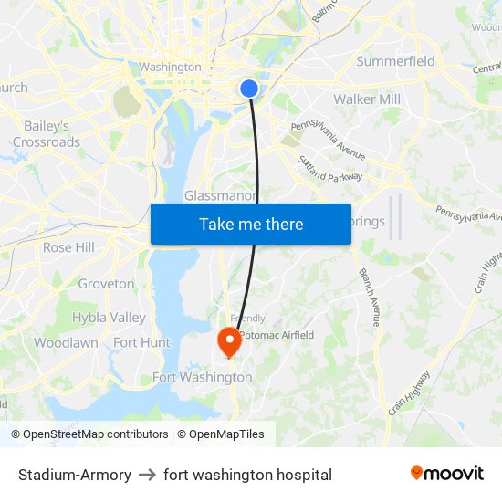 Stadium-Armory to fort washington hospital map