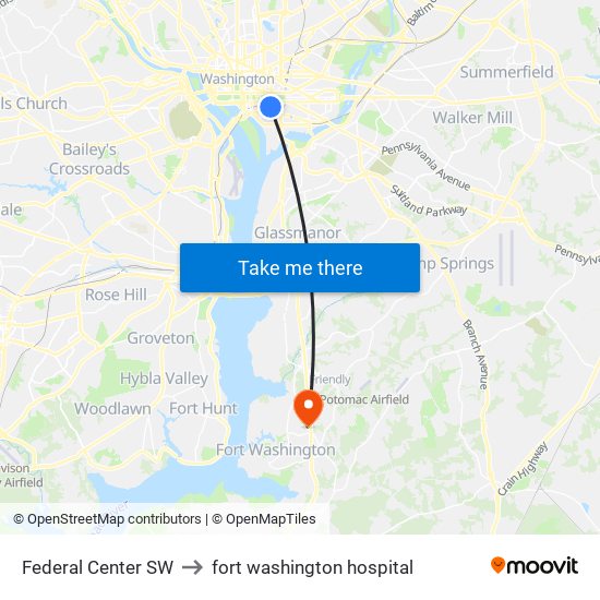 Federal Center SW to fort washington hospital map