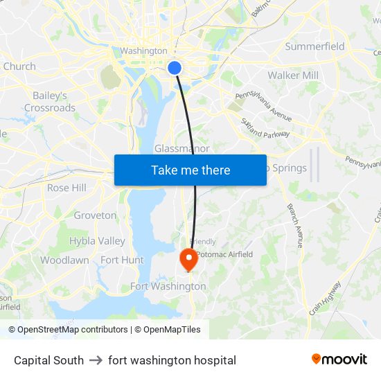 Capital South to fort washington hospital map