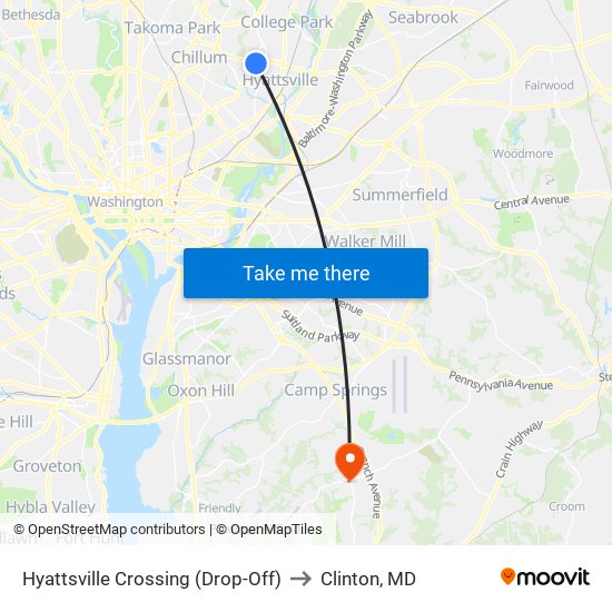 Hyattsville Crossing (Drop-Off) to Clinton, MD map
