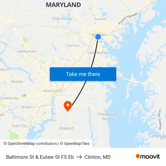 Baltimore St & Eutaw St FS Eb to Clinton, MD map