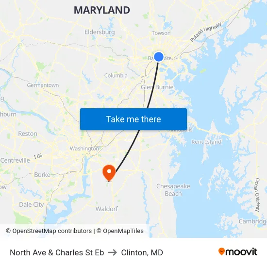 North Ave & Charles St Eb to Clinton, MD map