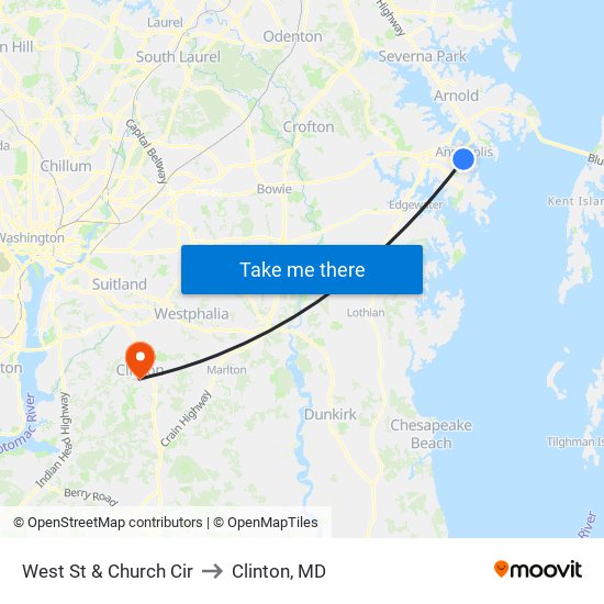 West St & Church Cir to Clinton, MD map