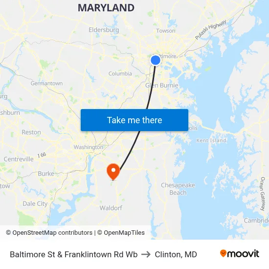 Baltimore St & Franklintown Rd Wb to Clinton, MD map