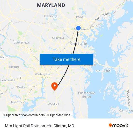 Mta Light Rail Division to Clinton, MD map