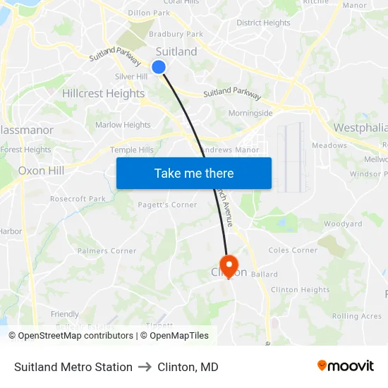 Suitland Metro Station to Clinton, MD map