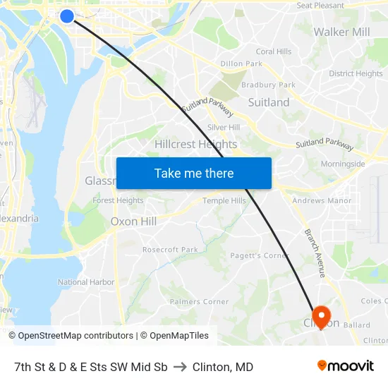 7th St & D & E Sts SW Mid Sb to Clinton, MD map