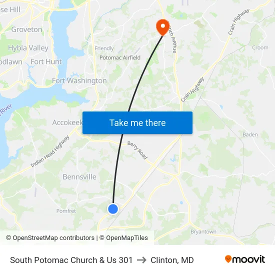 South Potomac Church & Us 301 to Clinton, MD map