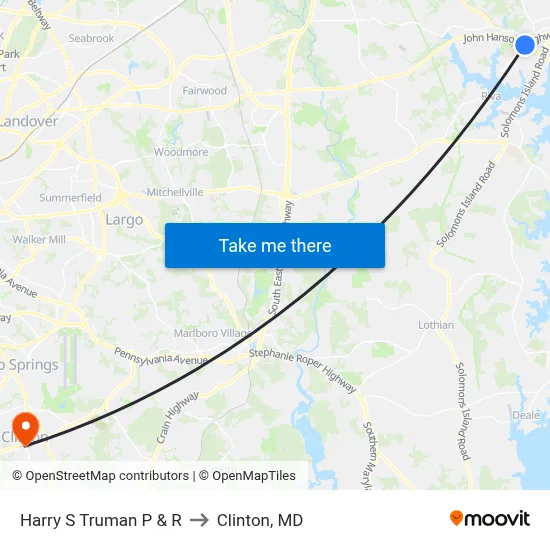 Harry S Truman P & R to Clinton, MD map