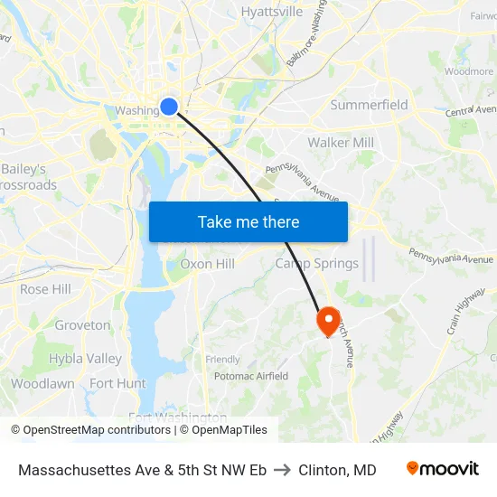Massachusettes Ave & 5th St NW Eb to Clinton, MD map