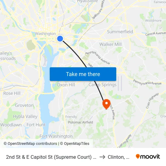 2nd St & E Capitol St (Supreme Court) Sb to Clinton, MD map