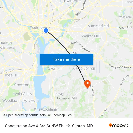 Constitution Ave & 3rd St NW Eb to Clinton, MD map