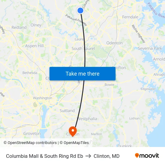 Columbia Mall & South Ring Rd Eb to Clinton, MD map
