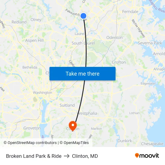 Broken Land Park & Ride to Clinton, MD map