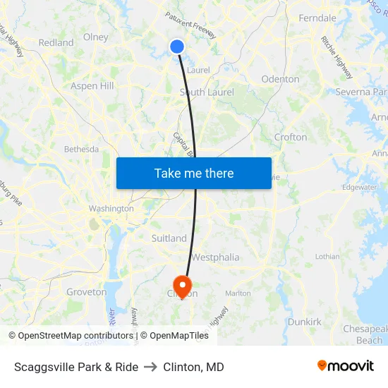 Scaggsville Park & Ride to Clinton, MD map