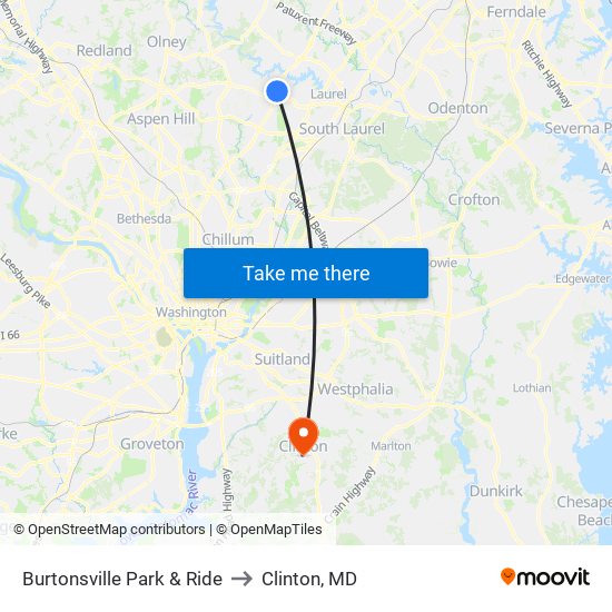 Burtonsville Park & Ride to Clinton, MD map