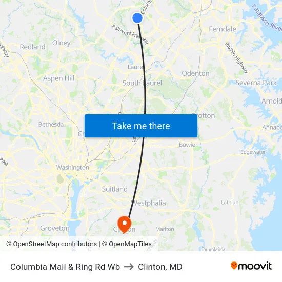 Columbia Mall & Ring Rd Wb to Clinton, MD map