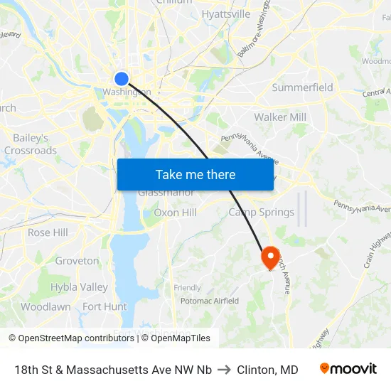 18th St & Massachusetts Ave NW Nb to Clinton, MD map