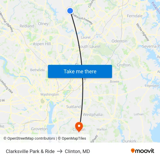 Clarksville Park & Ride to Clinton, MD map