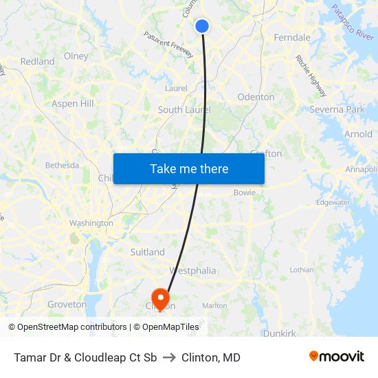 Tamar Dr & Cloudleap Ct Sb to Clinton, MD map