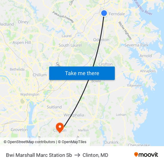 Bwi Marshall Marc Station Sb to Clinton, MD map