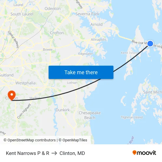 Kent Narrows P & R to Clinton, MD map