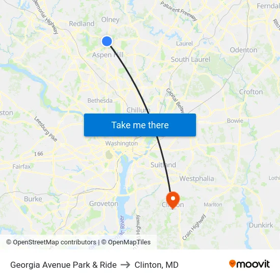 Georgia Avenue Park & Ride to Clinton, MD map