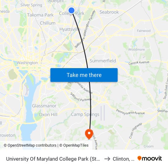 University Of Maryland College Park (Stadium Dr.) to Clinton, MD map