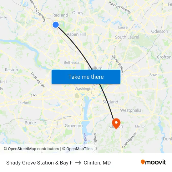 Shady Grove Station  & Bay F to Clinton, MD map