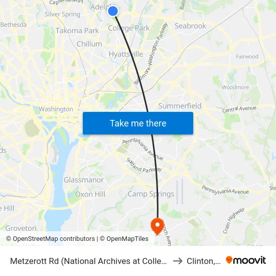 Metzerott Rd (National Archives at College Park) Wb to Clinton, MD map