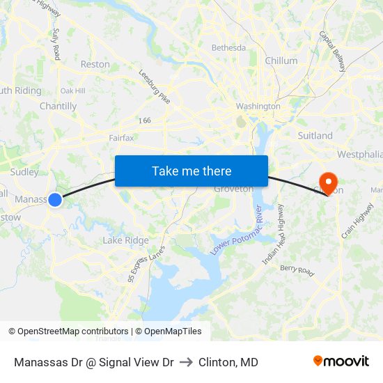 Manassas Dr @ Signal View Dr to Clinton, MD map