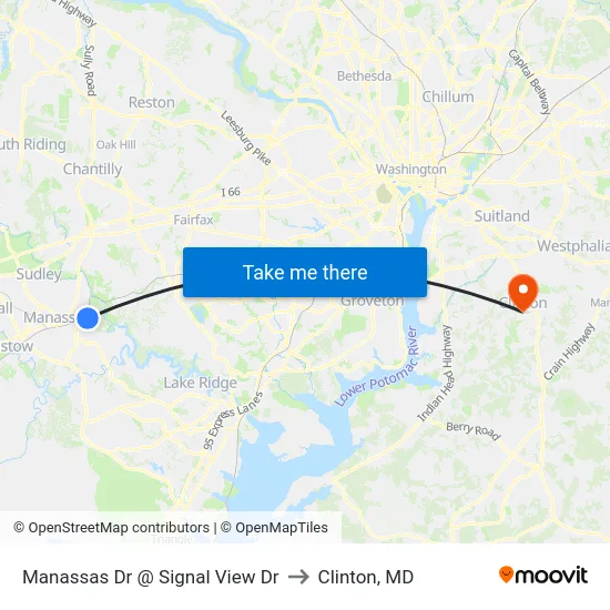 Manassas Dr @ Signal View Dr to Clinton, MD map