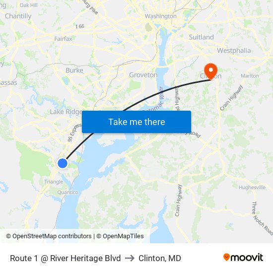 Route 1 @ River Heritage Blvd to Clinton, MD map