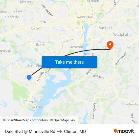 Dale Blvd @ Minnieville Rd to Clinton, MD map