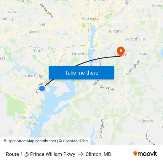 Route 1 @ Prince William Pkwy to Clinton, MD map