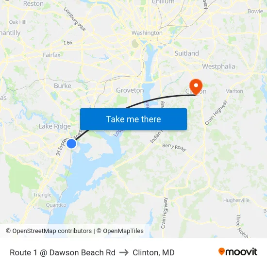 Route 1 @ Dawson Beach Rd to Clinton, MD map
