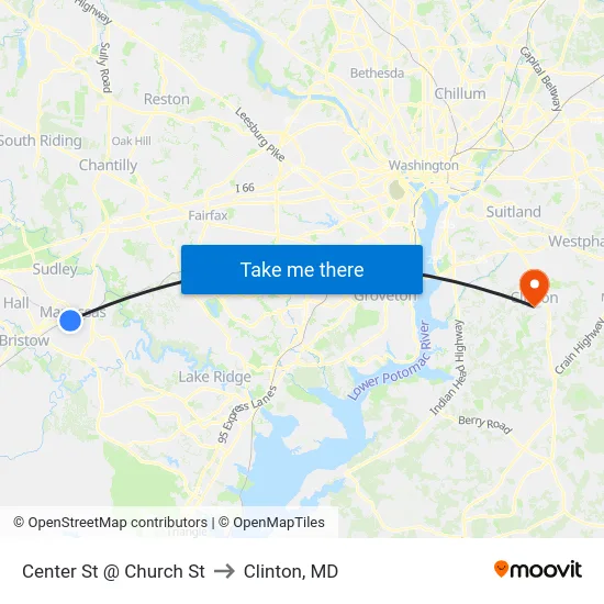 Center St @ Church St to Clinton, MD map