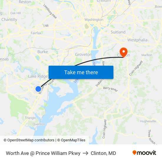 Worth Ave @ Prince William Pkwy to Clinton, MD map
