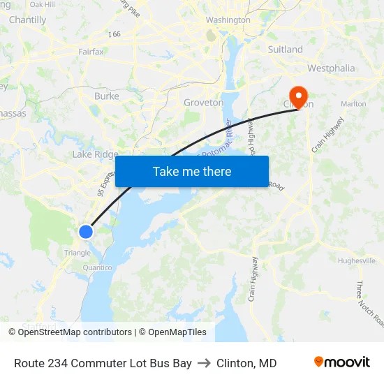 Route 234 Commuter Lot Bus Bay to Clinton, MD map