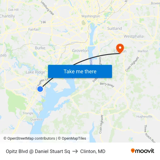 Opitz Blvd @ Daniel Stuart Sq to Clinton, MD map