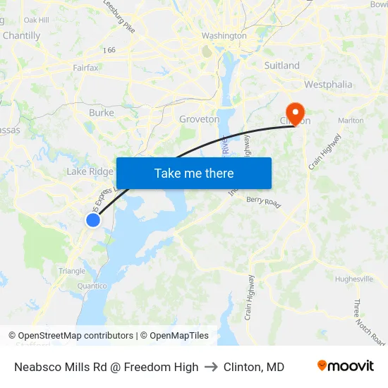 Neabsco Mills Rd @ Freedom High to Clinton, MD map