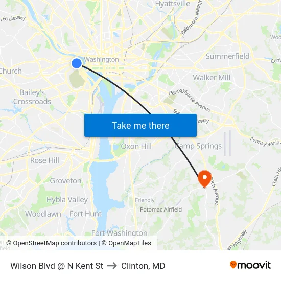 Wilson Blvd @ N Kent St to Clinton, MD map