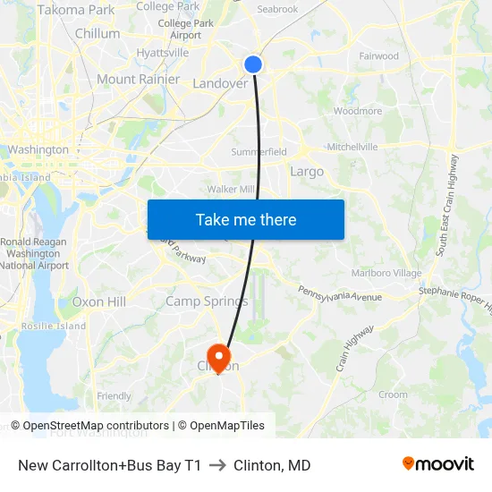 New Carrollton+Bus Bay T1 to Clinton, MD map