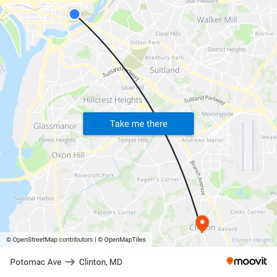 Potomac Ave to Clinton, MD map