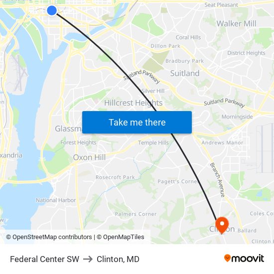 Federal Center SW to Clinton, MD map