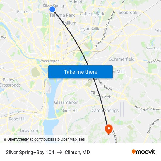 Silver Spring+Bay 104 to Clinton, MD map