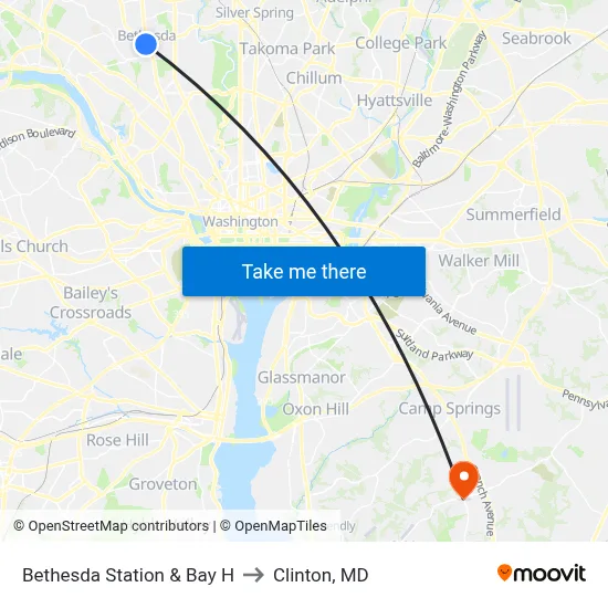 Bethesda Station & Bay H to Clinton, MD map