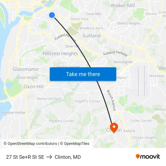 27 St Se+R St SE to Clinton, MD map