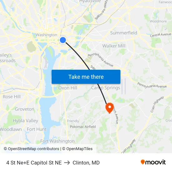 4 St Ne+E Capitol St NE to Clinton, MD map